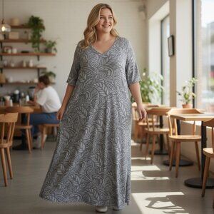 Vintage Brylane‎ Grey Dress 3X Artsy Whimsical Holiday Lagenlook Slinky Wedding